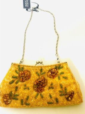 NWT Beaded golden Evening Clutch with Chain Strap